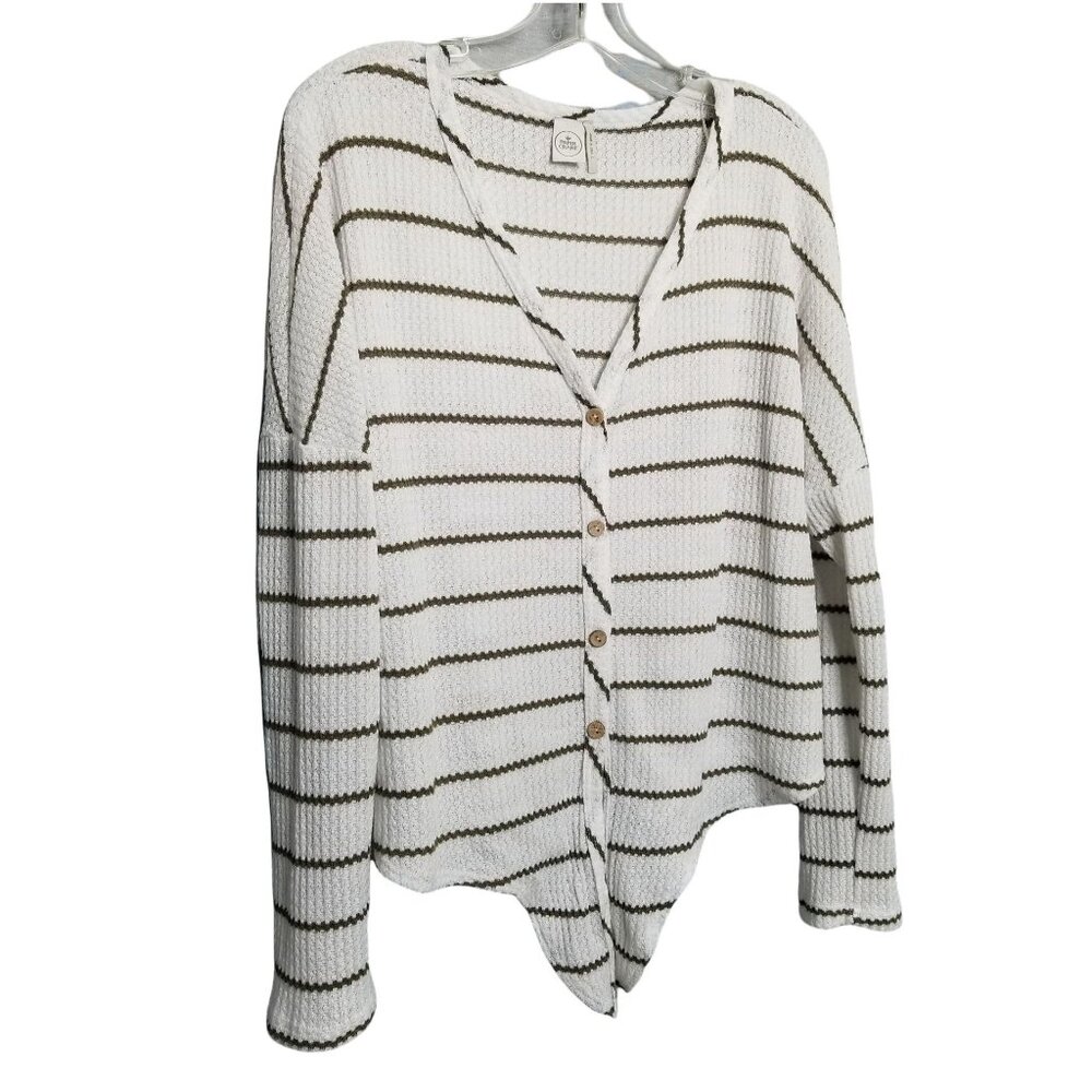 Paper Crane Size L Tie Front Light Cardigan V-neck Sweater Textured Long Sleeves